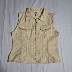 NYjeans Vintage Women Embroidere Cream Sleeveless Vest Size L 100% Cotton
